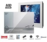 Soulaca 22-Zoll Smart Android IP66 Wasserdichter Badezimmer Fernseher, mit Stylischer Spiegel-Front, HD Ready, mit Wi-Fi/Integrierte Lautsprecher